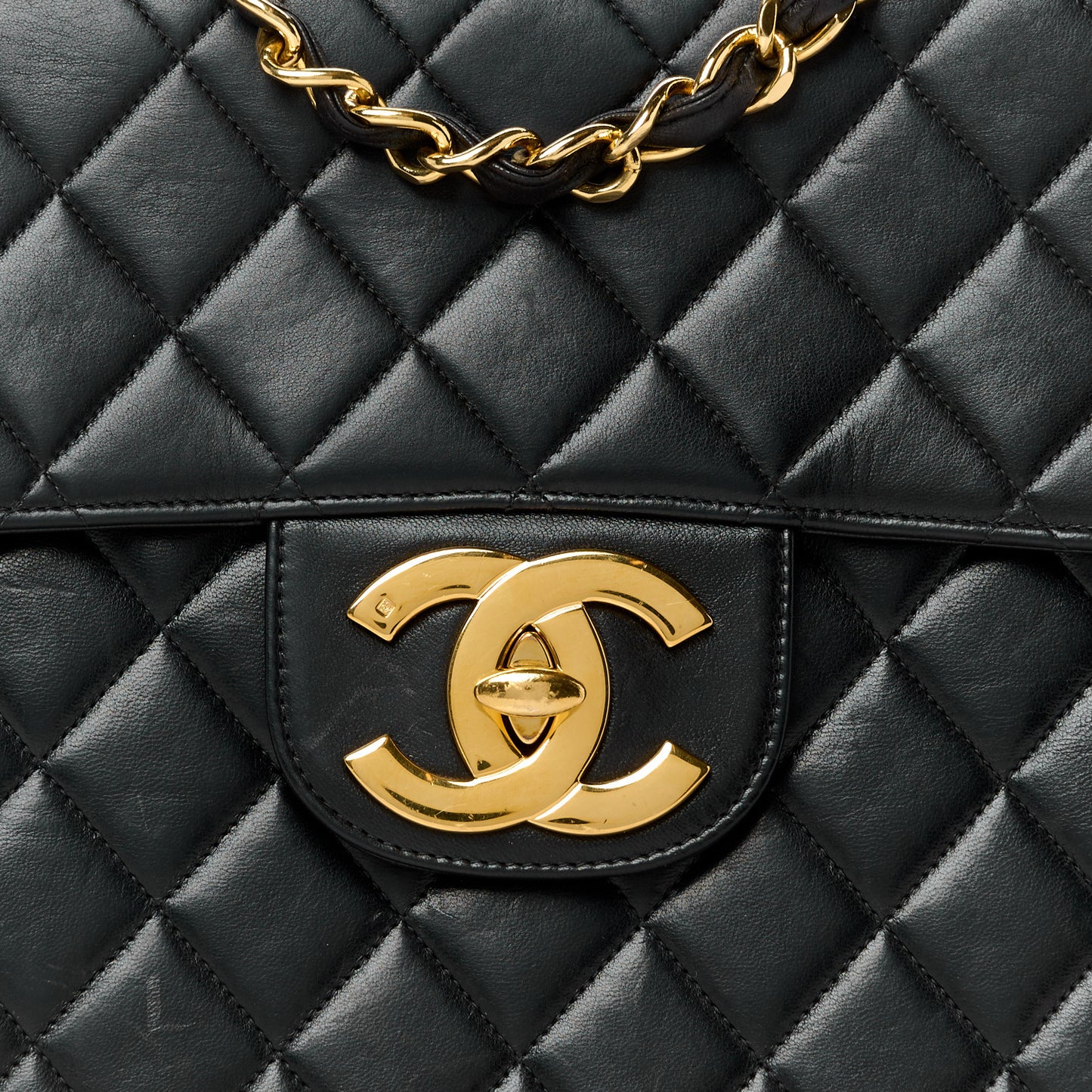 Lambskin Quilted XL Jumbo Single Flap Black