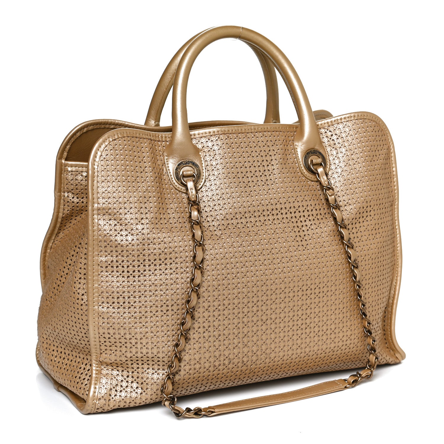 Chanel Metallic Calfskin Perforated Up In The Air Tote Gold 3 of 12