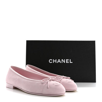 Chanel Suede Calfskin Cap Toe CC Ballerina Flats 38 Light Pink 10 of 10