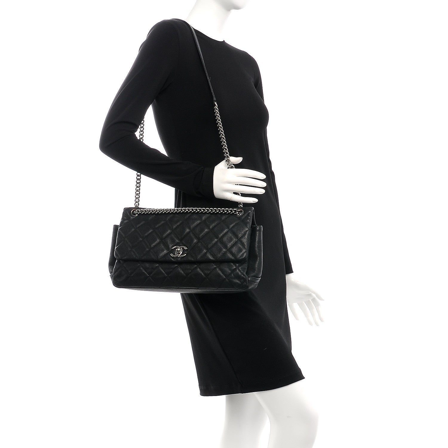Chanel Iridescent Caviar Quilted Medium Lady Pearly Flap Black 2 of 13