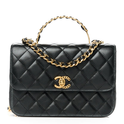 Chanel Shiny Calfskin Quilted Small Metal Chain Top Handle Flap Black 1 of 11