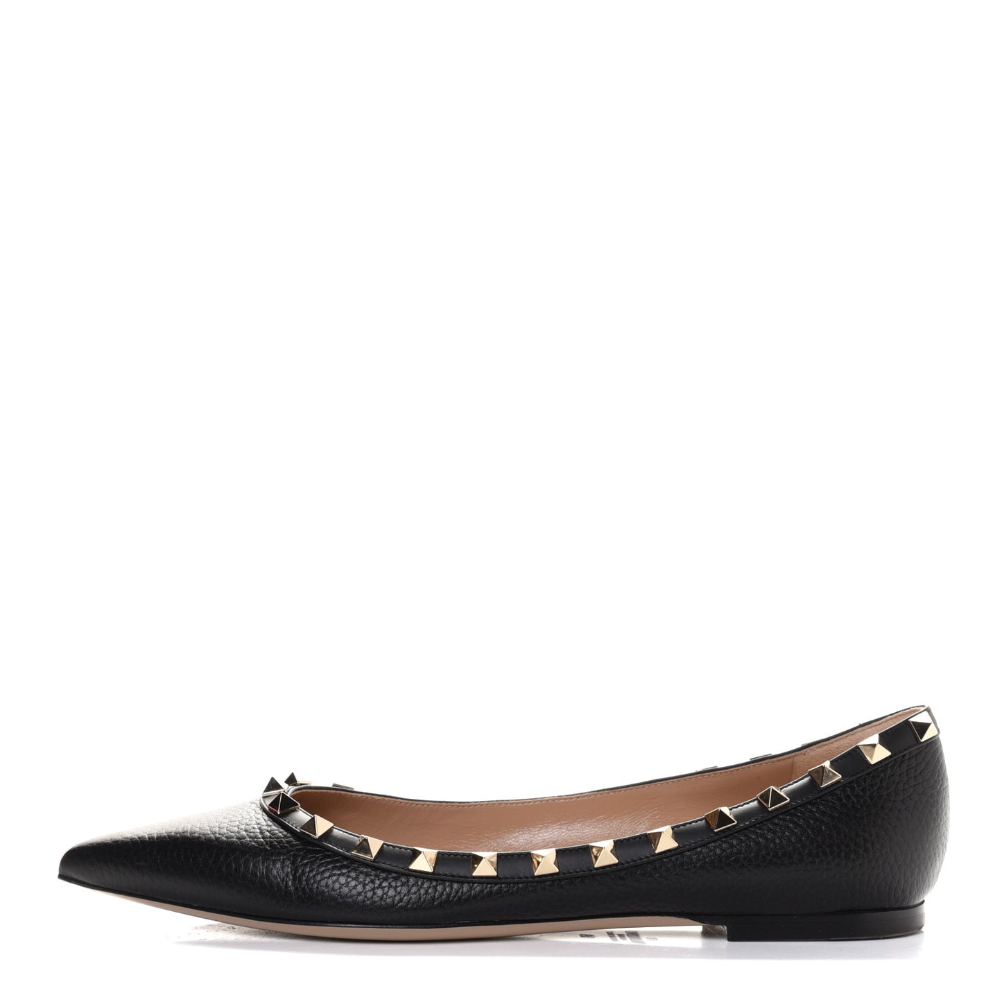 Pebbled Calfskin Rockstud Ballerina Flats 39 Black