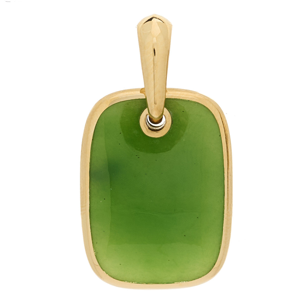 18K Yellow Gold Nephrite Jade Exotic Tablet Amulet Pendant