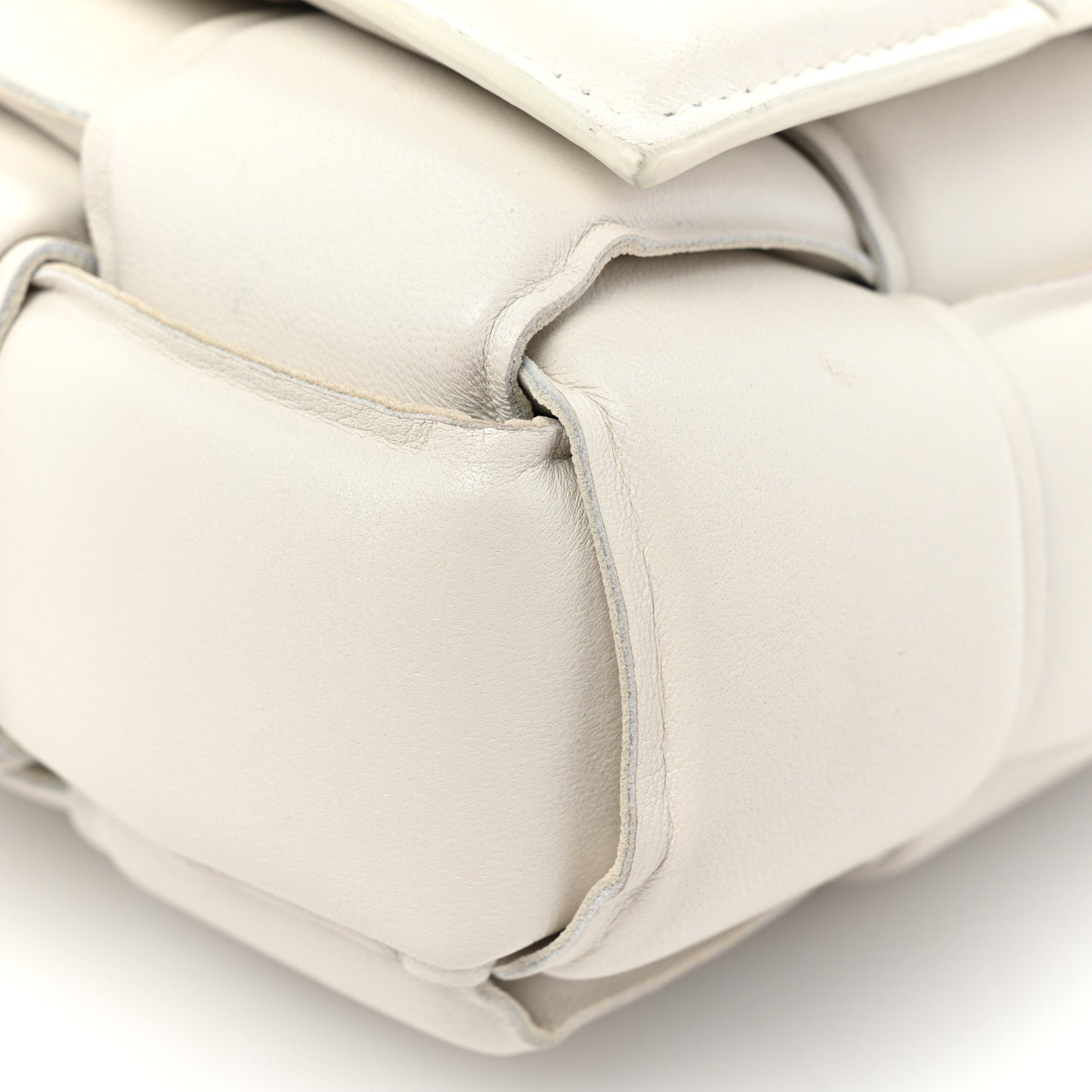 Lambskin Maxi Intreccio Padded Chain Cassette Crossbody Bag White