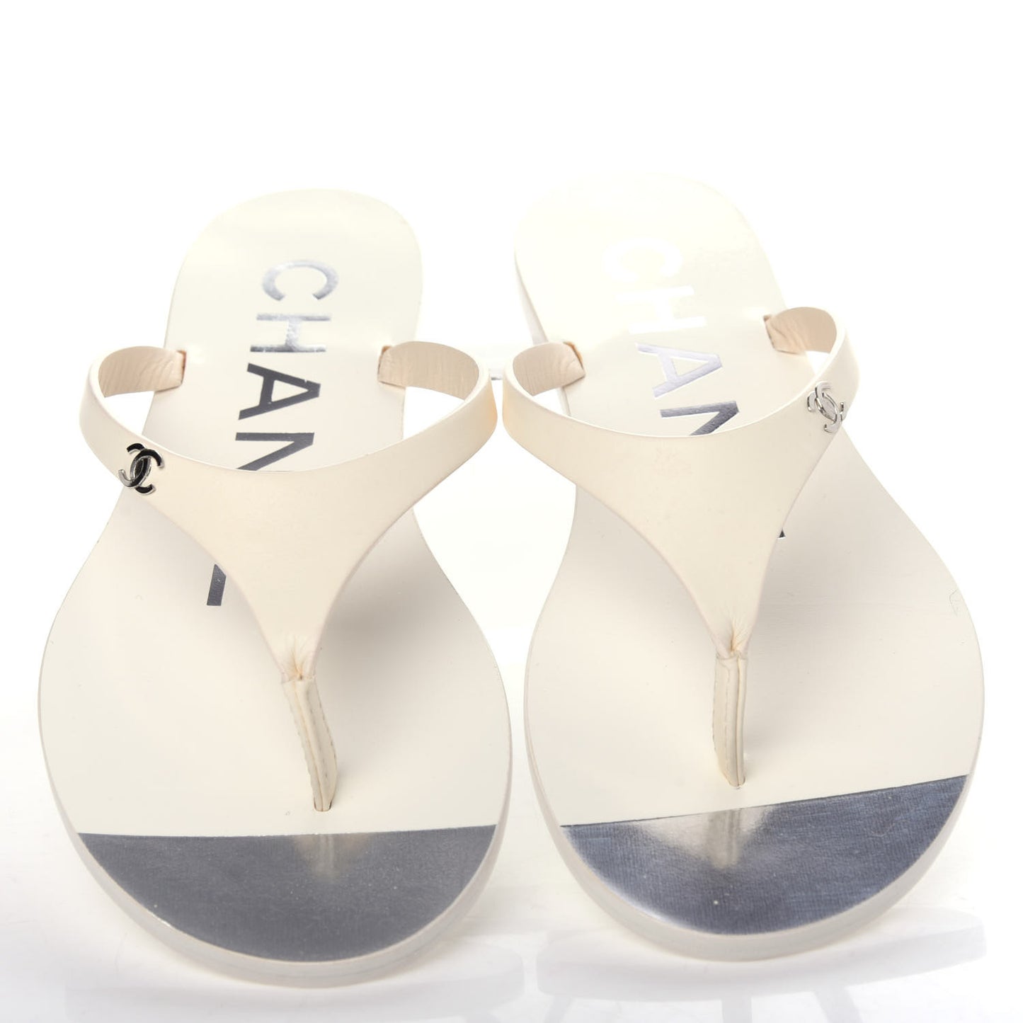Calfskin CC Thong Sandals 35 White