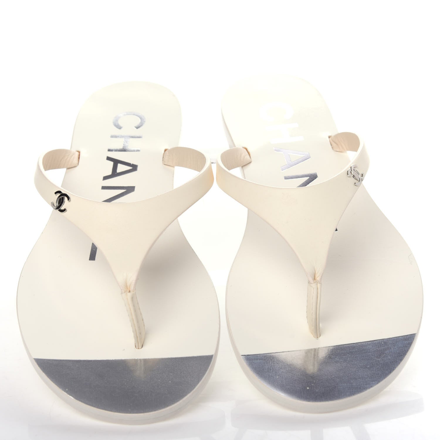 Chanel Calfskin CC Thong Sandals 35 White 5 of 11