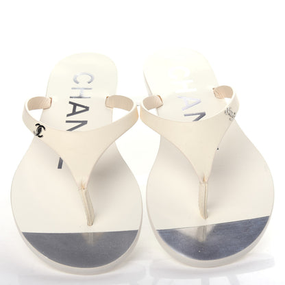 Chanel Calfskin CC Thong Sandals 35 White 5 of 11