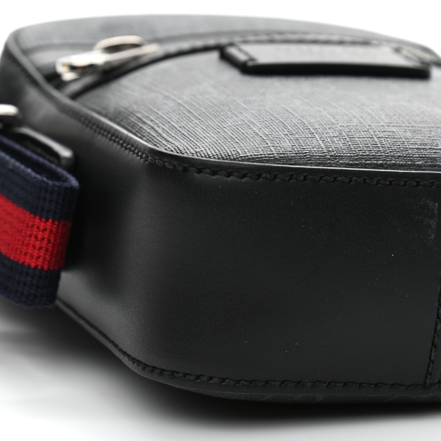 GG Supreme Monogram Appia Calfskin Web Small Camera Messenger Bag Black Grey