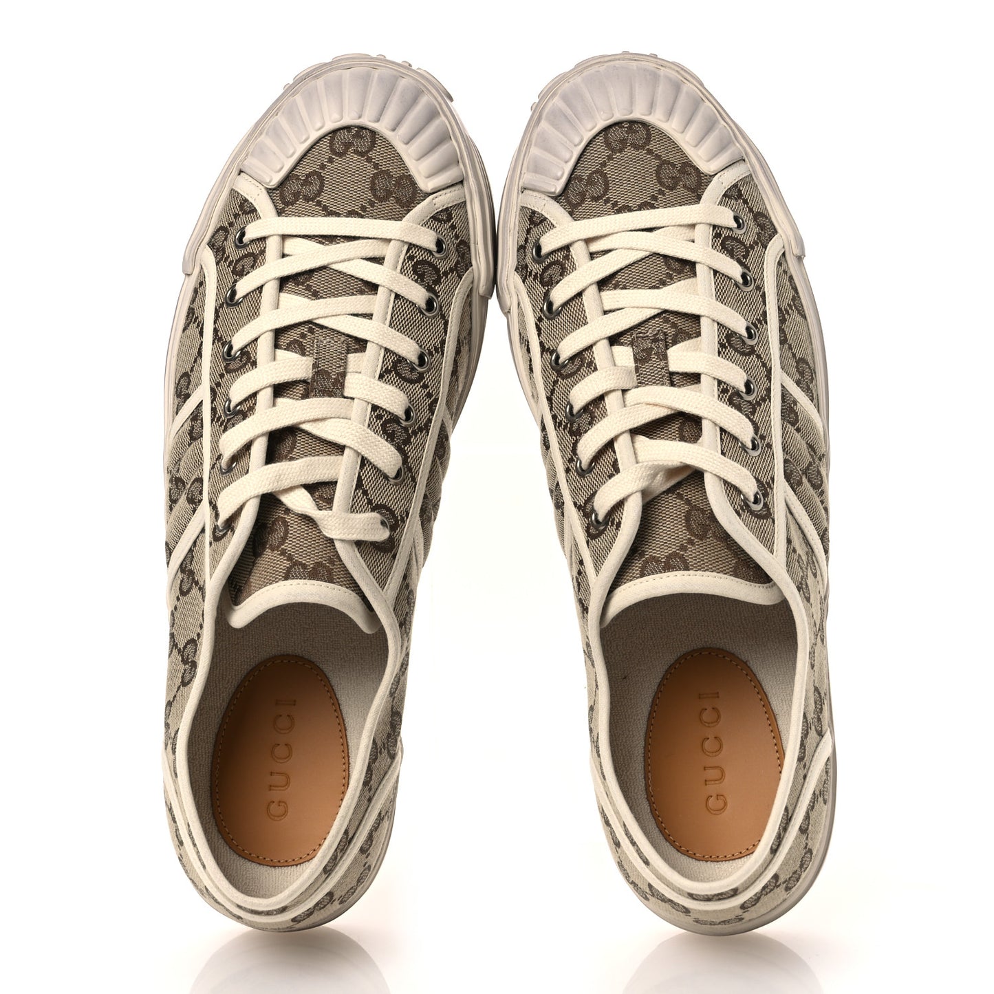 GG Monogram Mens Julio Low Top Sneakers 9 Beige Ebony Mystic White
