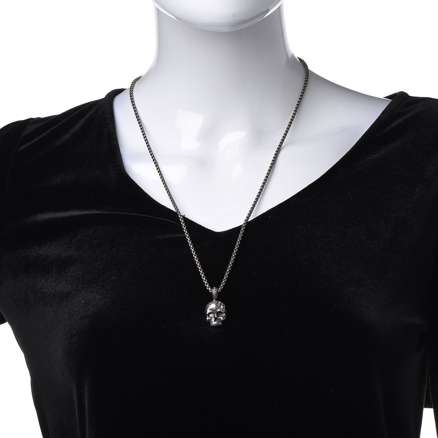 David Yurman Sterling Silver 2.7mm Box Chain Skull Wave Pendant Necklace 2 of 6