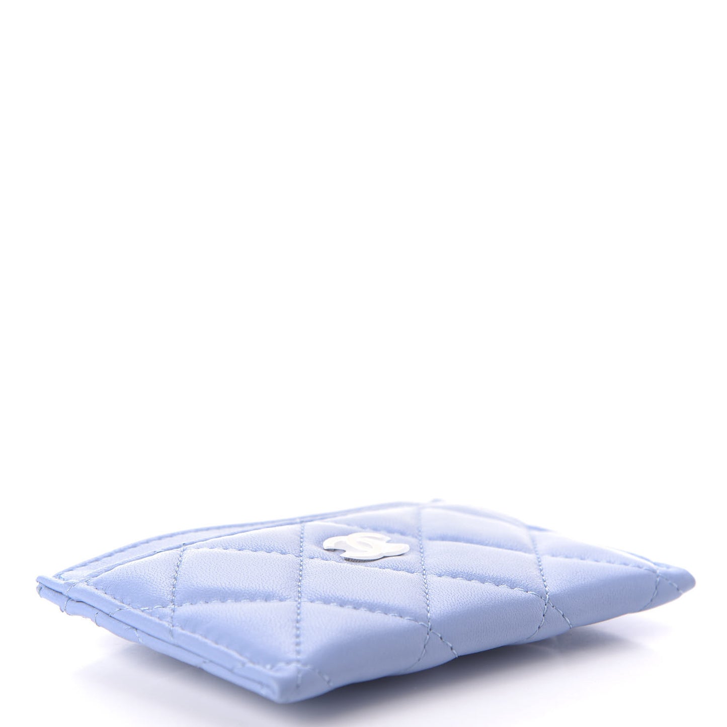 Lambskin Quilted Card Holder Light Blue