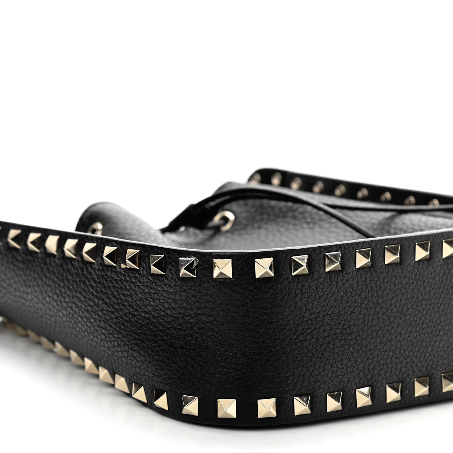 Grained Calfskin Rockstud Bucket Bag Black