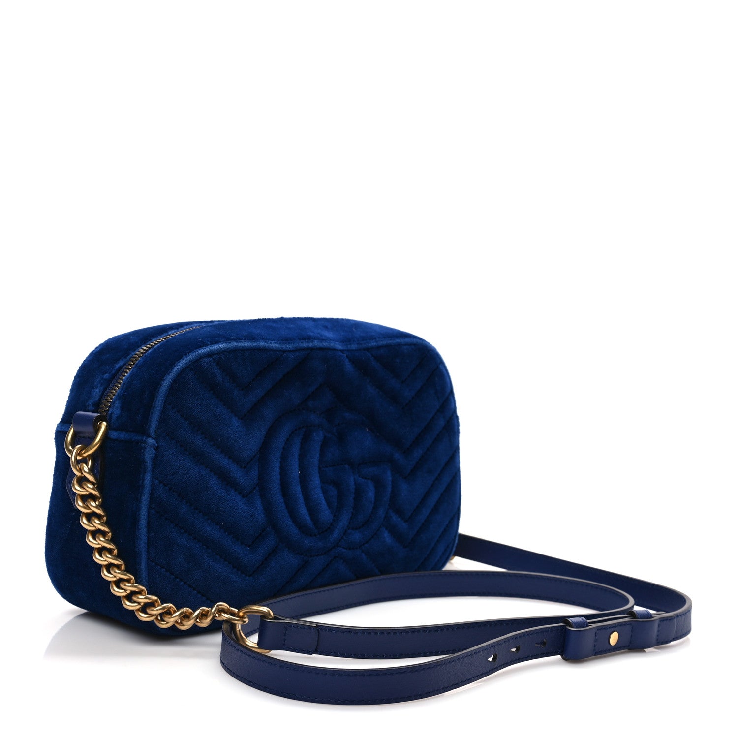 Gucci Velvet Matelasse Small GG Marmont Chain Shoulder Bag Cobalt 3 of 9