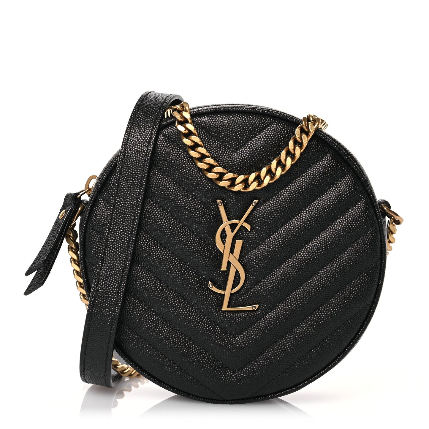 Grain De Poudre Matelasse Chevron Quilted Round Vinyle Camera Bag Black