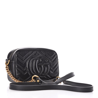 Gucci Calfskin Matelasse Mini GG Marmont Chain Shoulder Bag Black 3 of 11