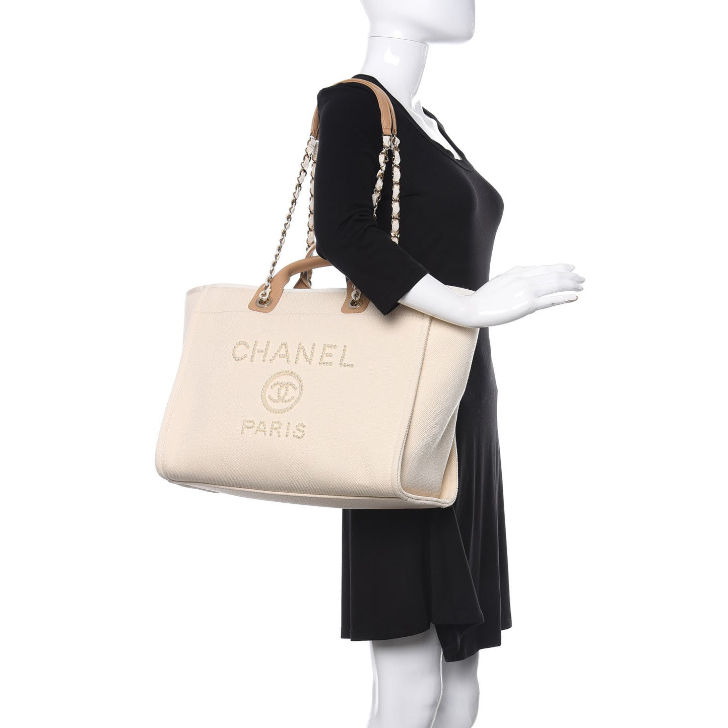 Canvas Pearl Medium Deauville Tote Ecru Beige