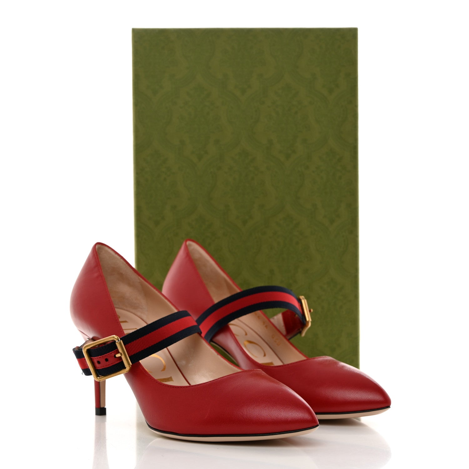 Gucci Malaga Kid Sylvie Web Mid Heel Pumps 36 Hibiscus Red 9 of 9