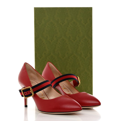 Gucci Malaga Kid Sylvie Web Mid Heel Pumps 36 Hibiscus Red 9 of 9