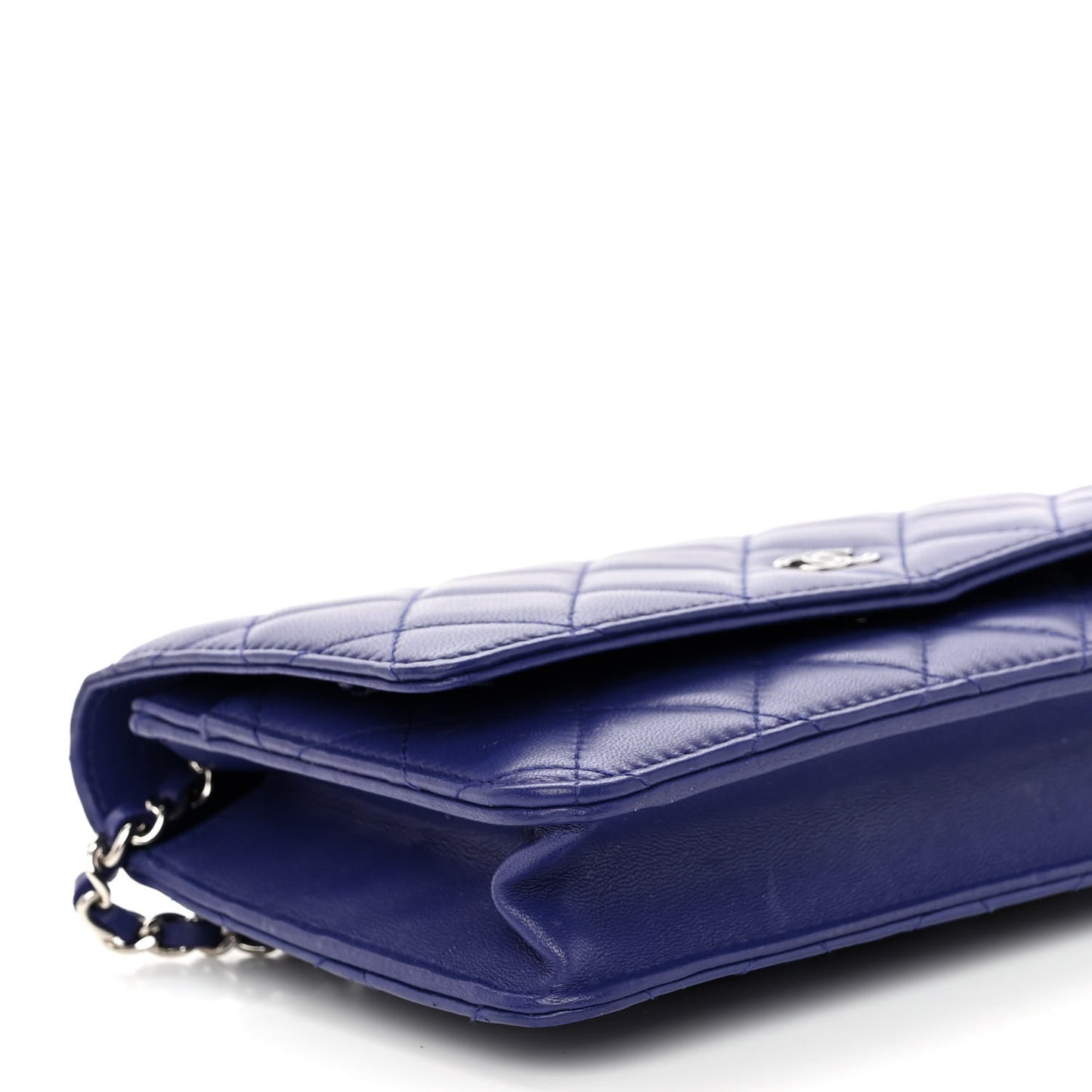 Lambskin Quilted Wallet On Chain WOC Blue