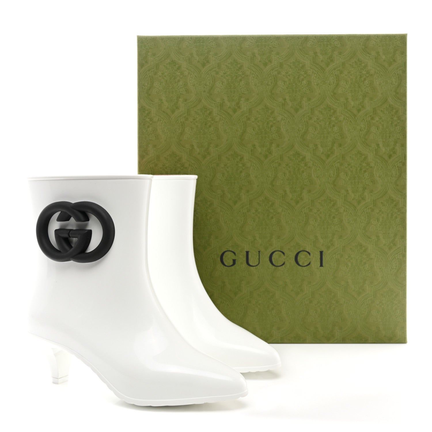 Gucci Rubber Womens Interlocking G Ankle Boot Pumps 36 Great White Black 10 of 10