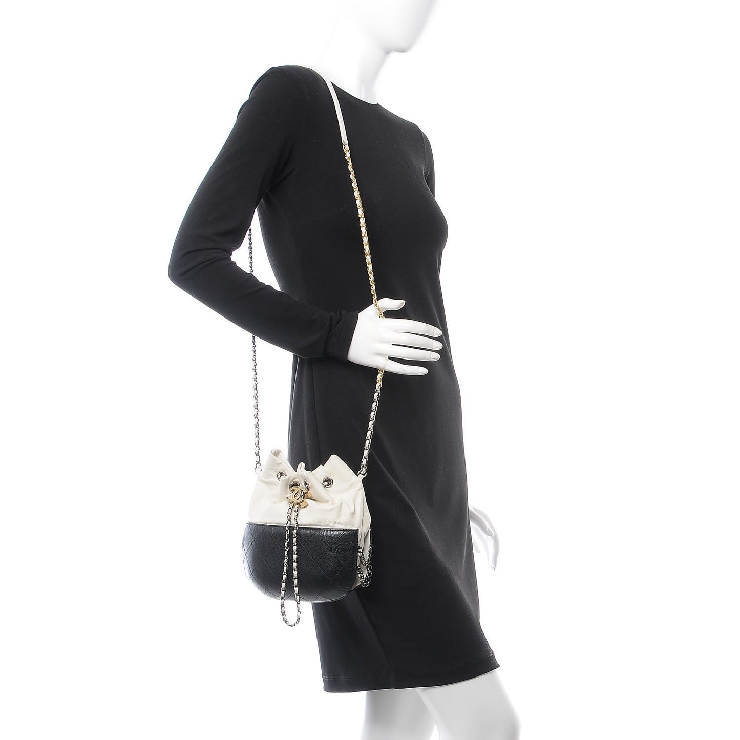 Aged Calfskin Quilted Small Gabrielle Bucket White Black
