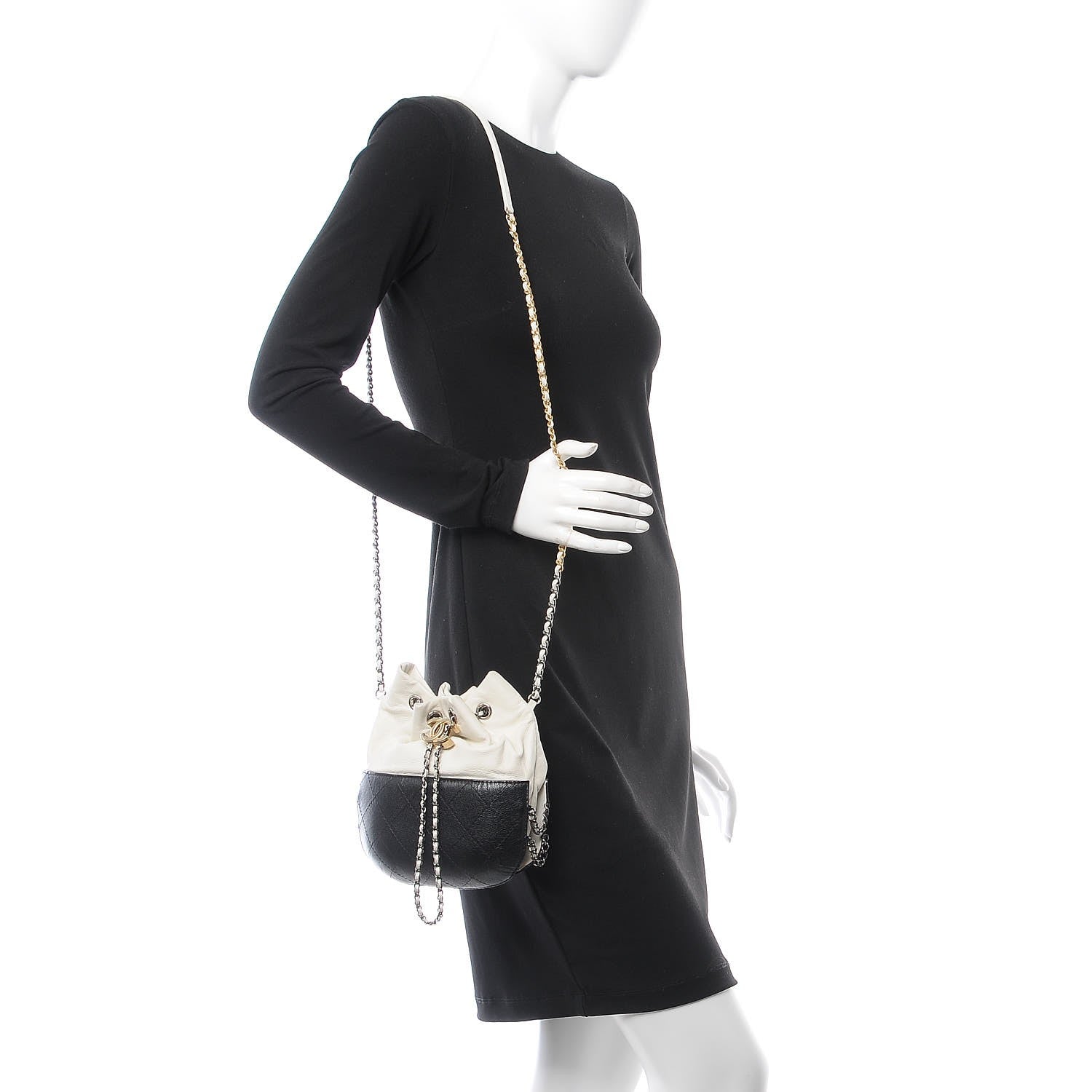 Chanel Aged Calfskin Quilted Small Gabrielle Bucket White Black 2 of 7