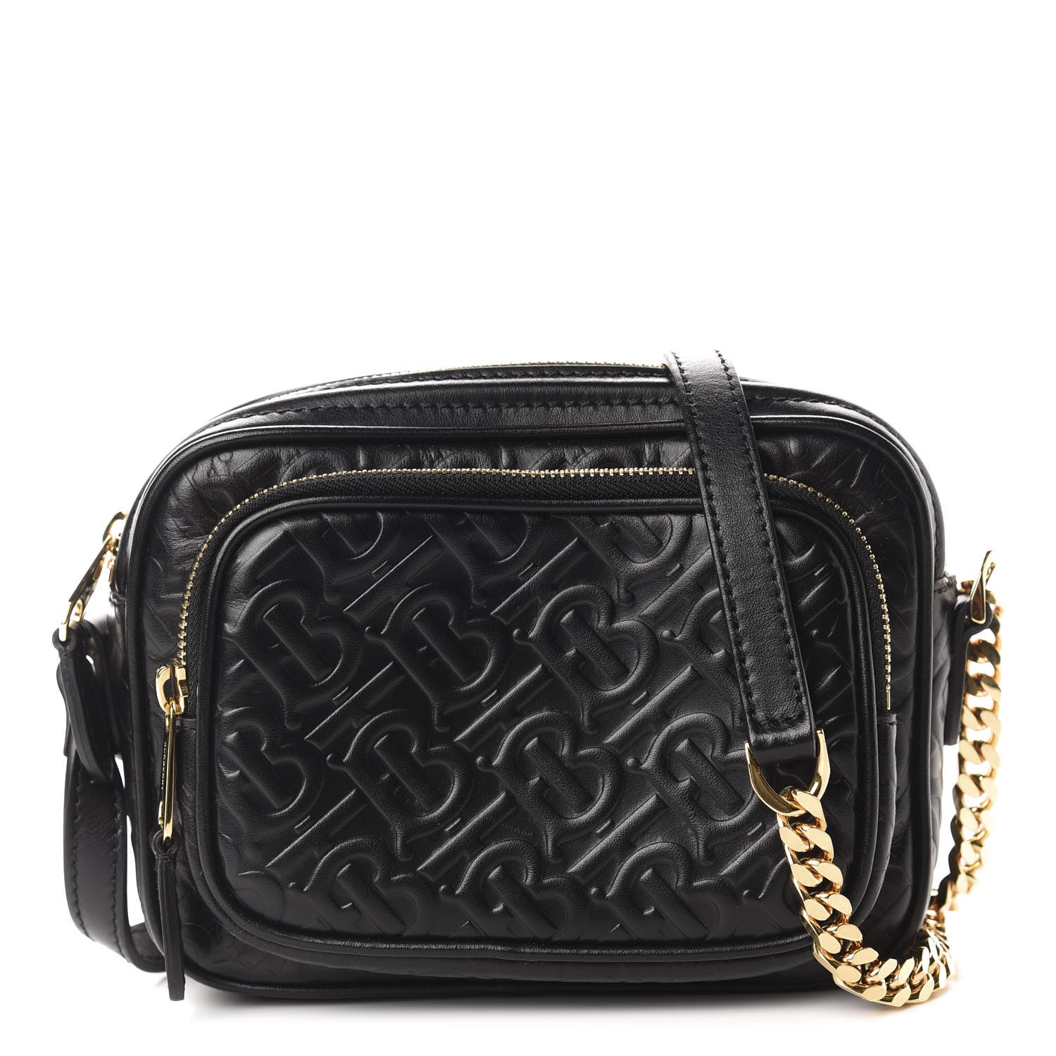 Burberry Calfskin Embossed Monogram Camera Chain Bag Black 1 of 9
