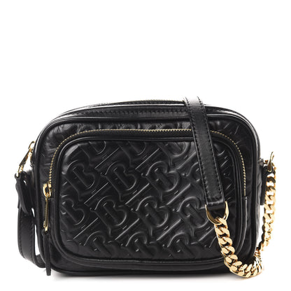 Burberry Calfskin Embossed Monogram Camera Chain Bag Black 1 of 9
