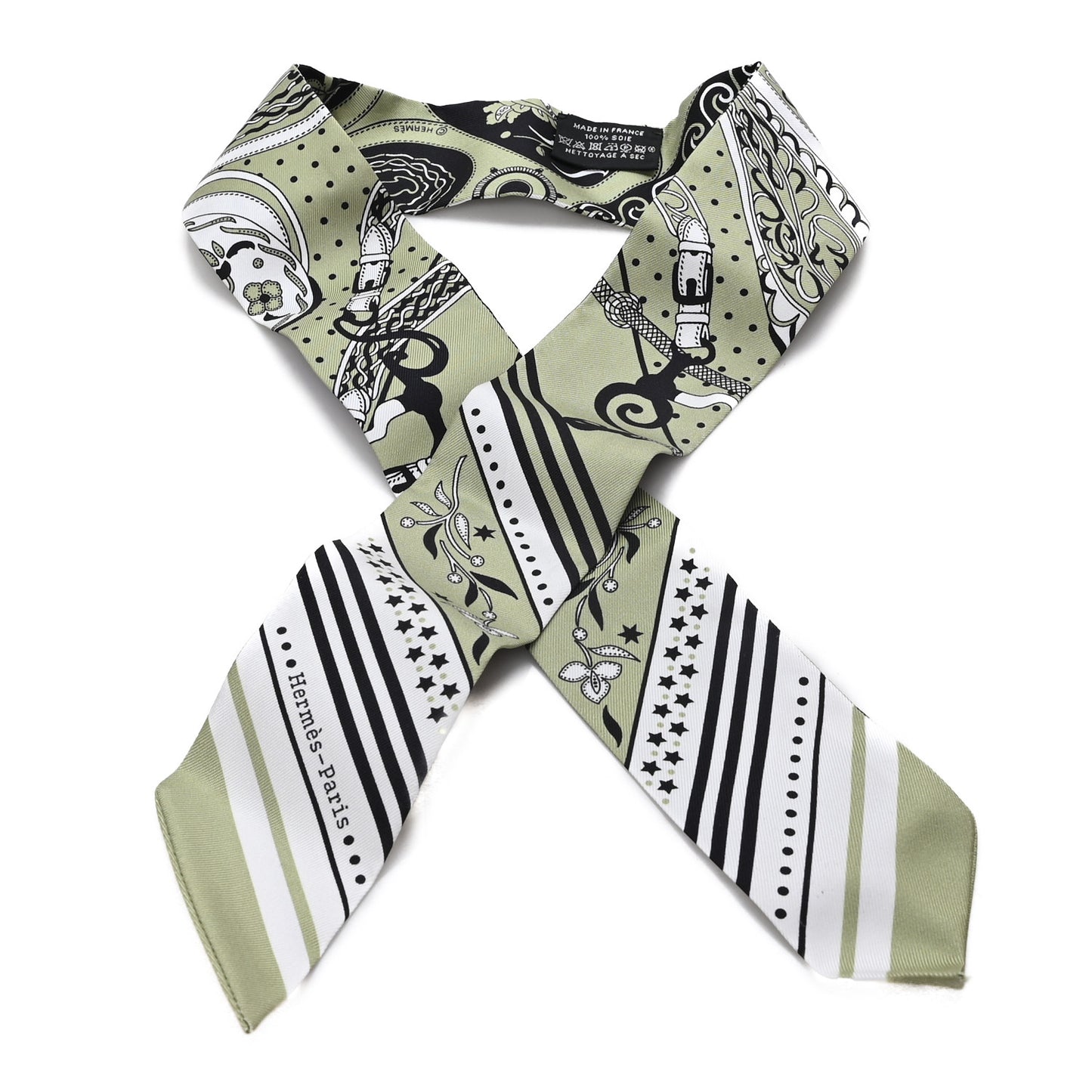 Silk Festival Des Amazones Twilly Pistachio Black White