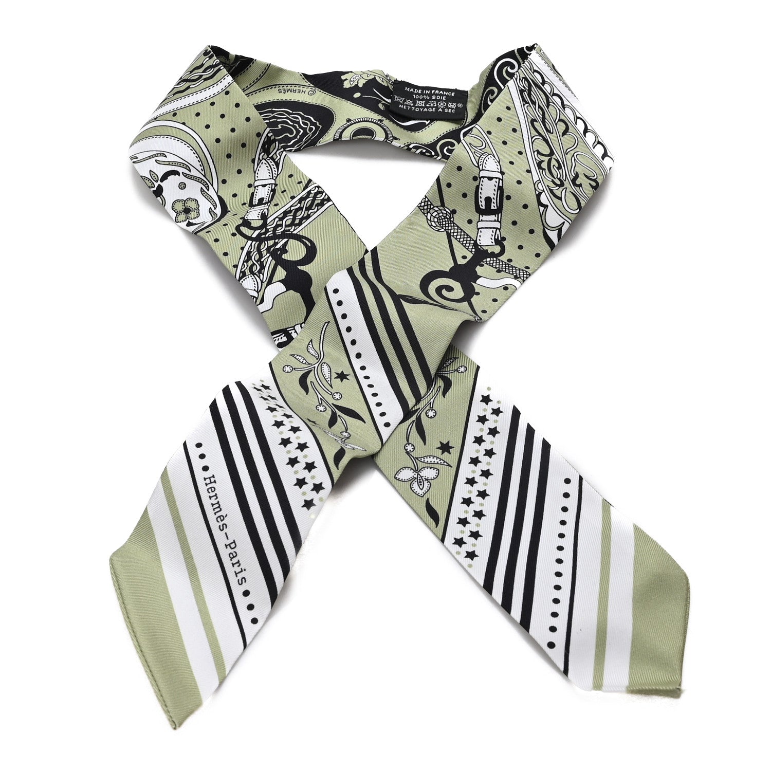 Hermes Silk Festival Des Amazones Twilly Pistachio Black White 1 of 3