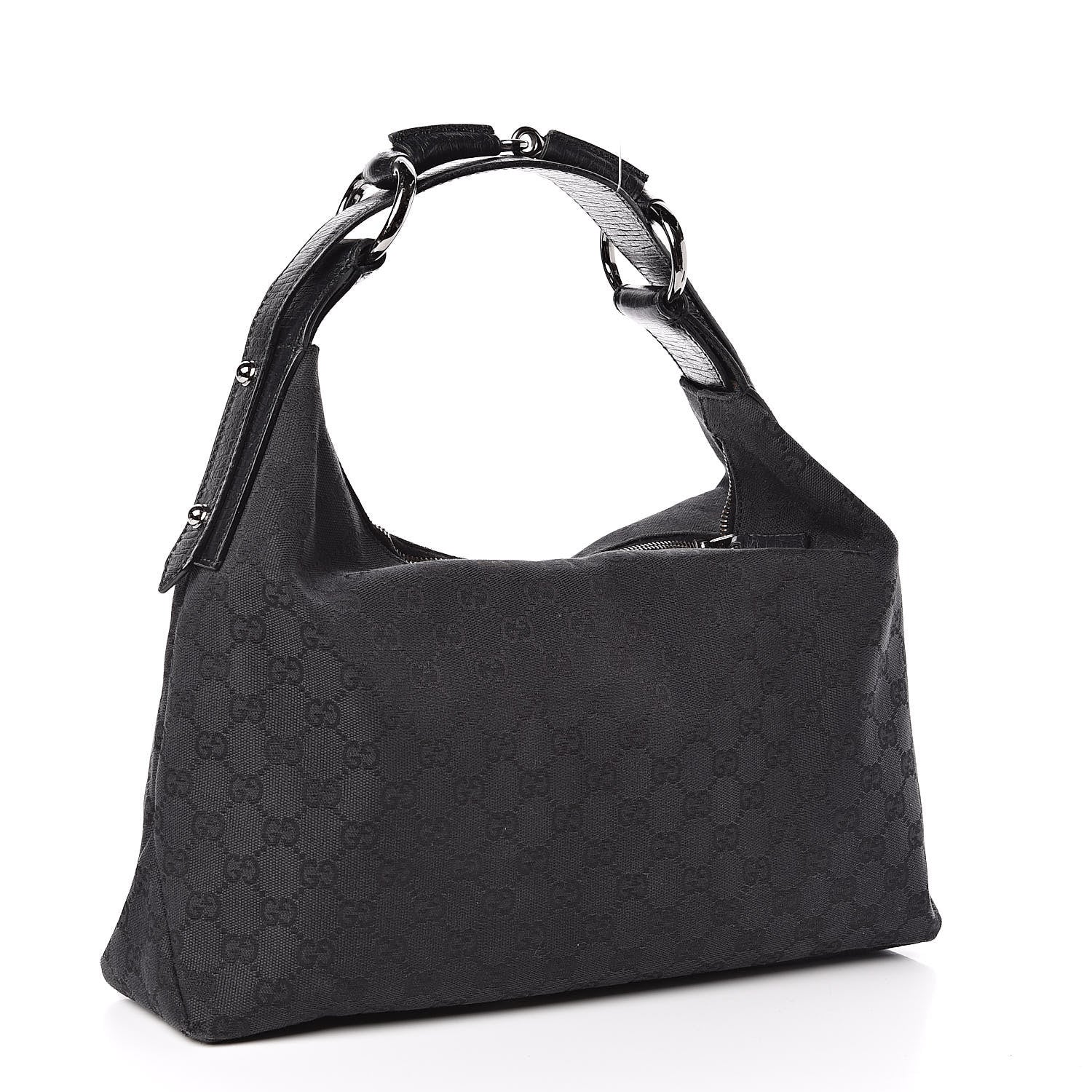 Gucci Monogram Medium Horsebit Chain Hobo Black 3 of 11