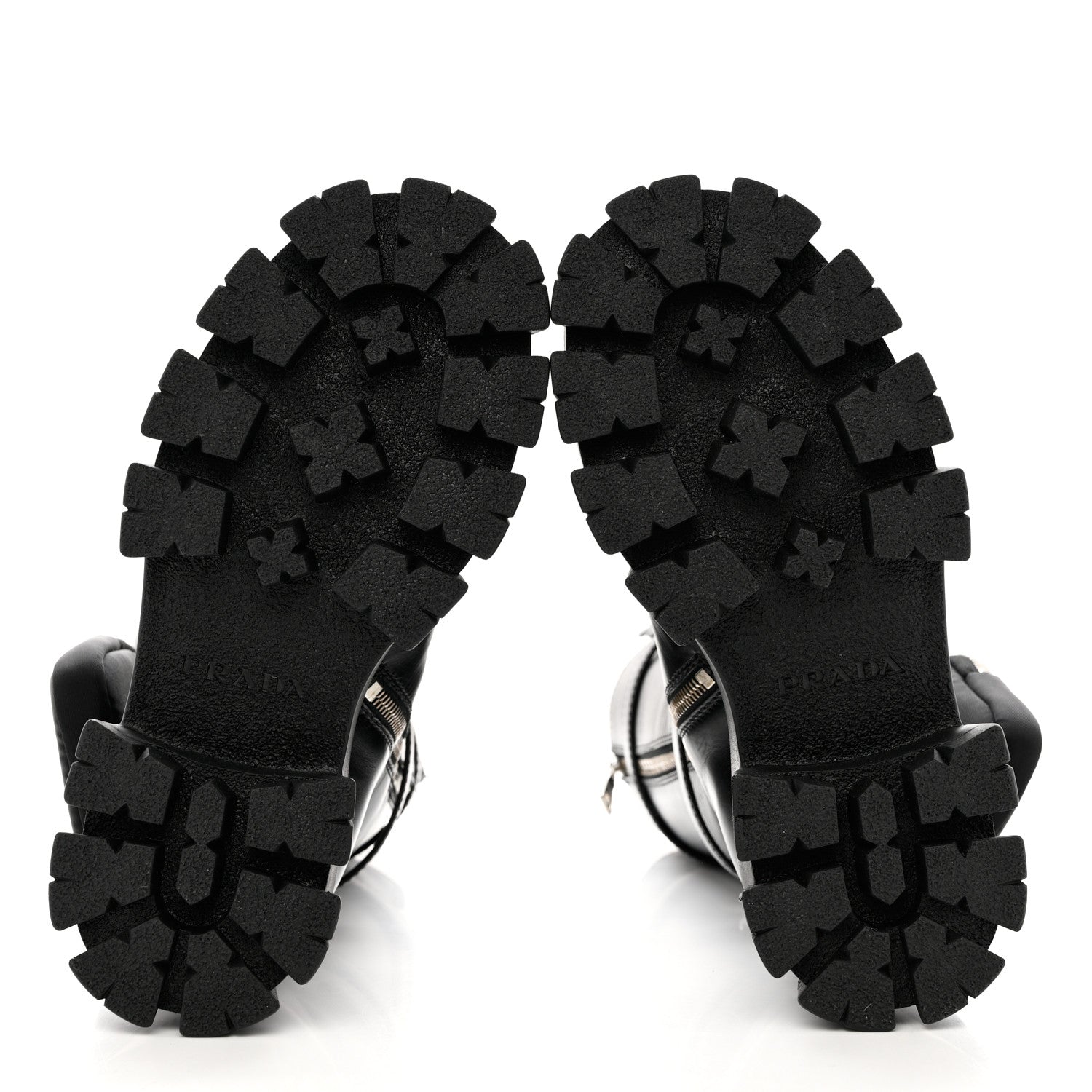 Prada Vitello Lux Nylon Metal Triangle Logo Monolith Pouch Pocket 55mm Tall Combat Boots 36 Black 5 of 11