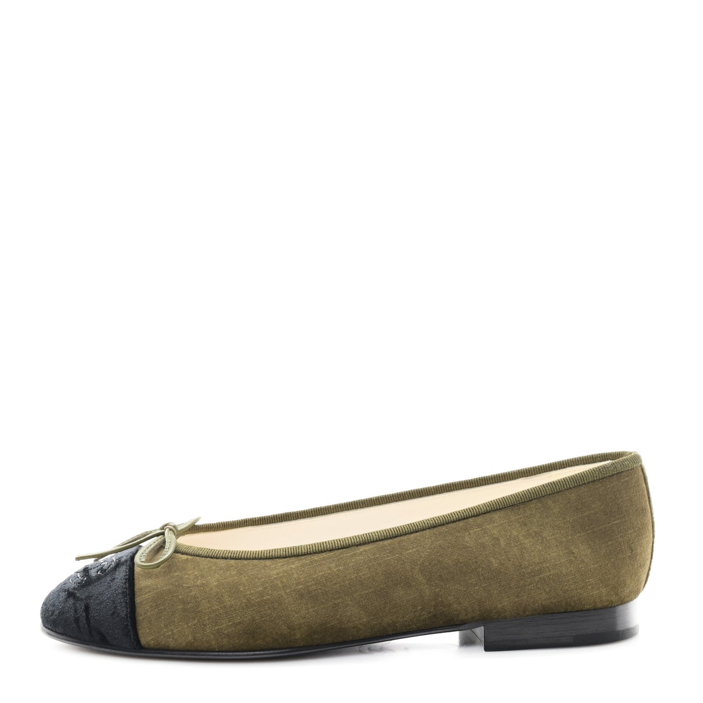 Velvet Cap Toe CC Ballerina Flats 36 Khaki Black