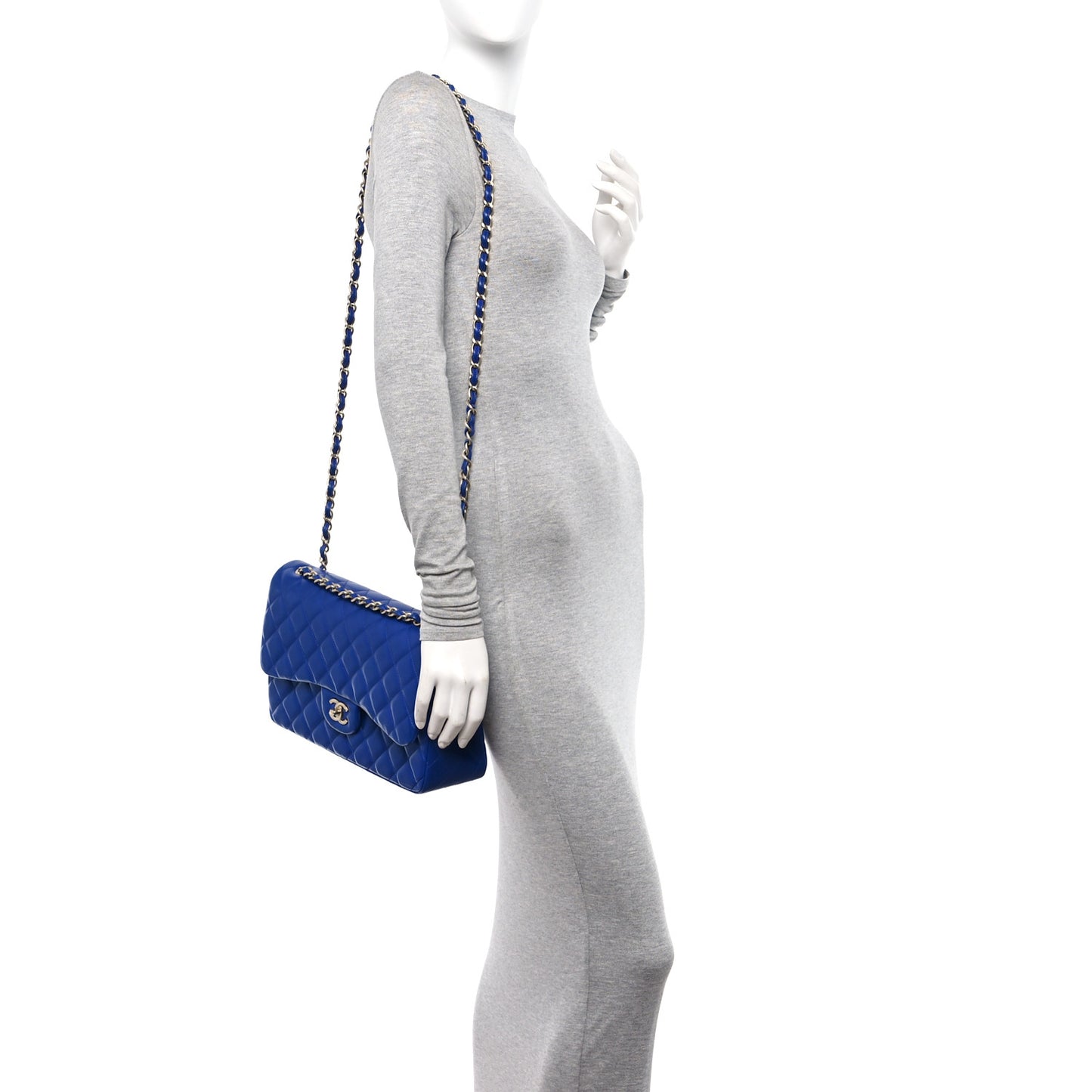 Lambskin Quilted Jumbo Double Flap Blue