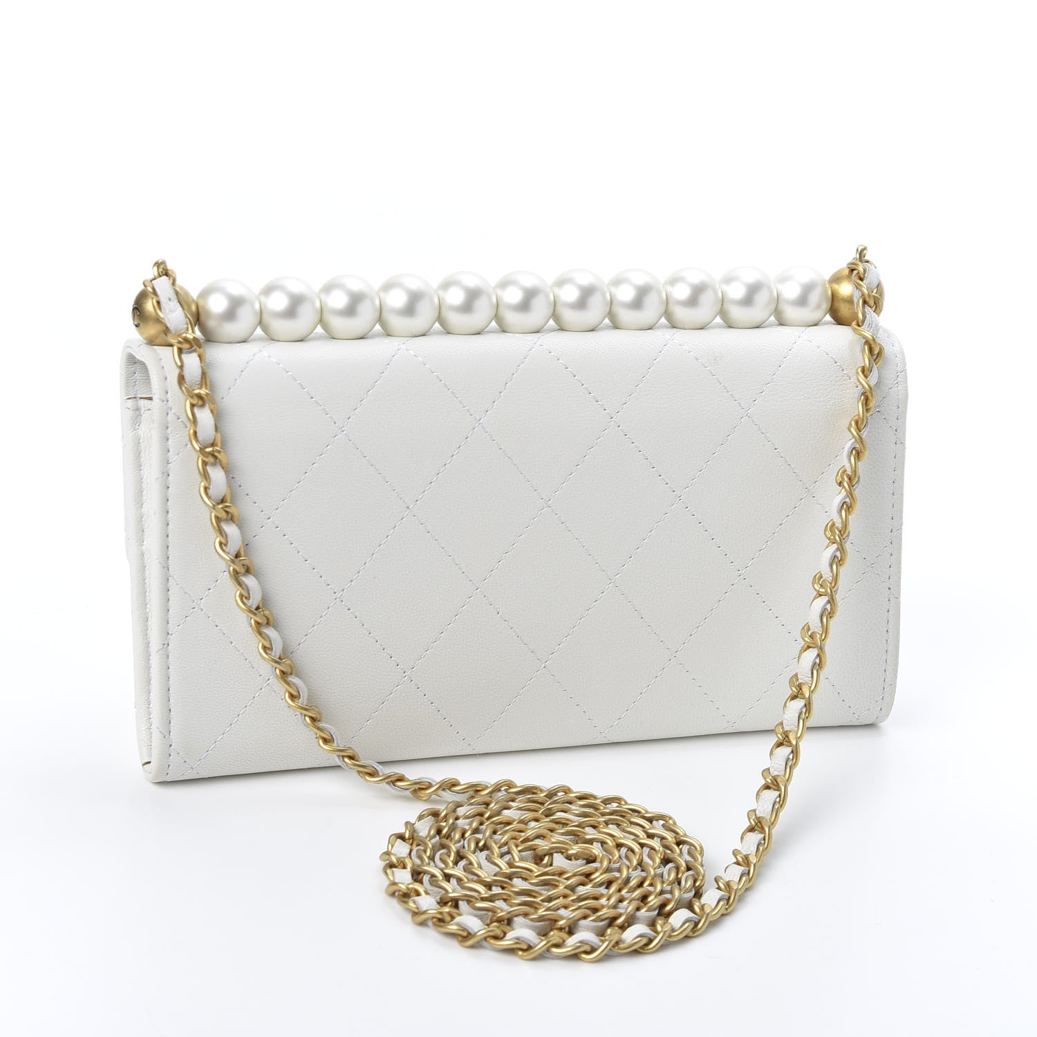 Chanel Lambskin Quilted Chic Pearls Clutch With Chain White 2 of 10