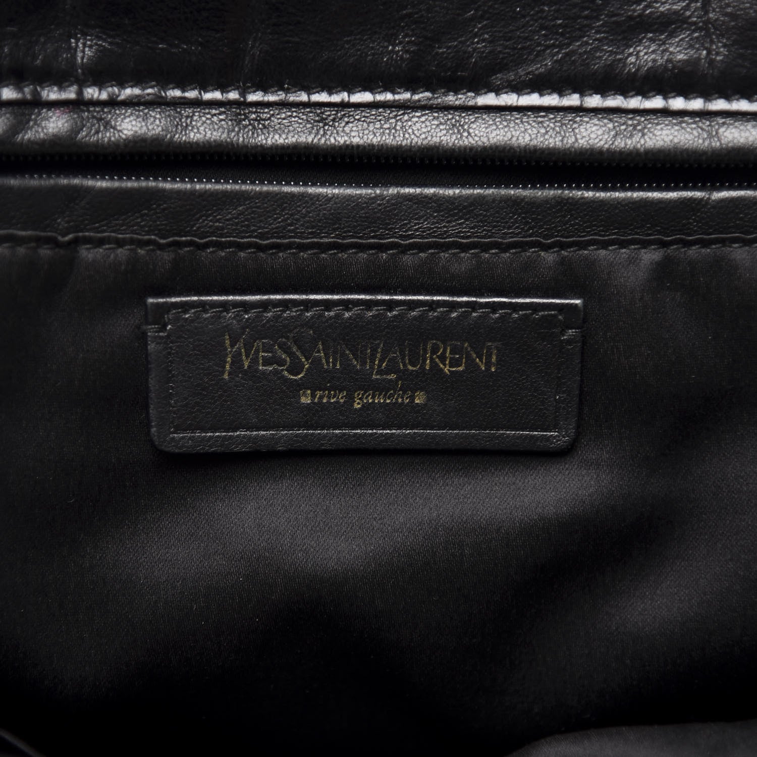 Saint Laurent Glazed Calfskin Crocodile Embossed Tribute Tote Black 5 of 9
