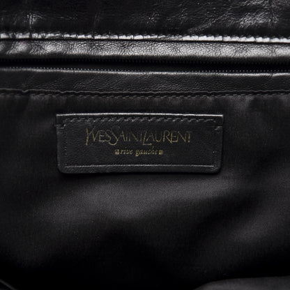 Saint Laurent Glazed Calfskin Crocodile Embossed Tribute Tote Black 5 of 9