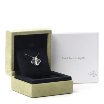 Van Cleef & Arpels 18K White Gold Diamond Guilloche Vintage Alhambra Pendant Necklace 8 of 8