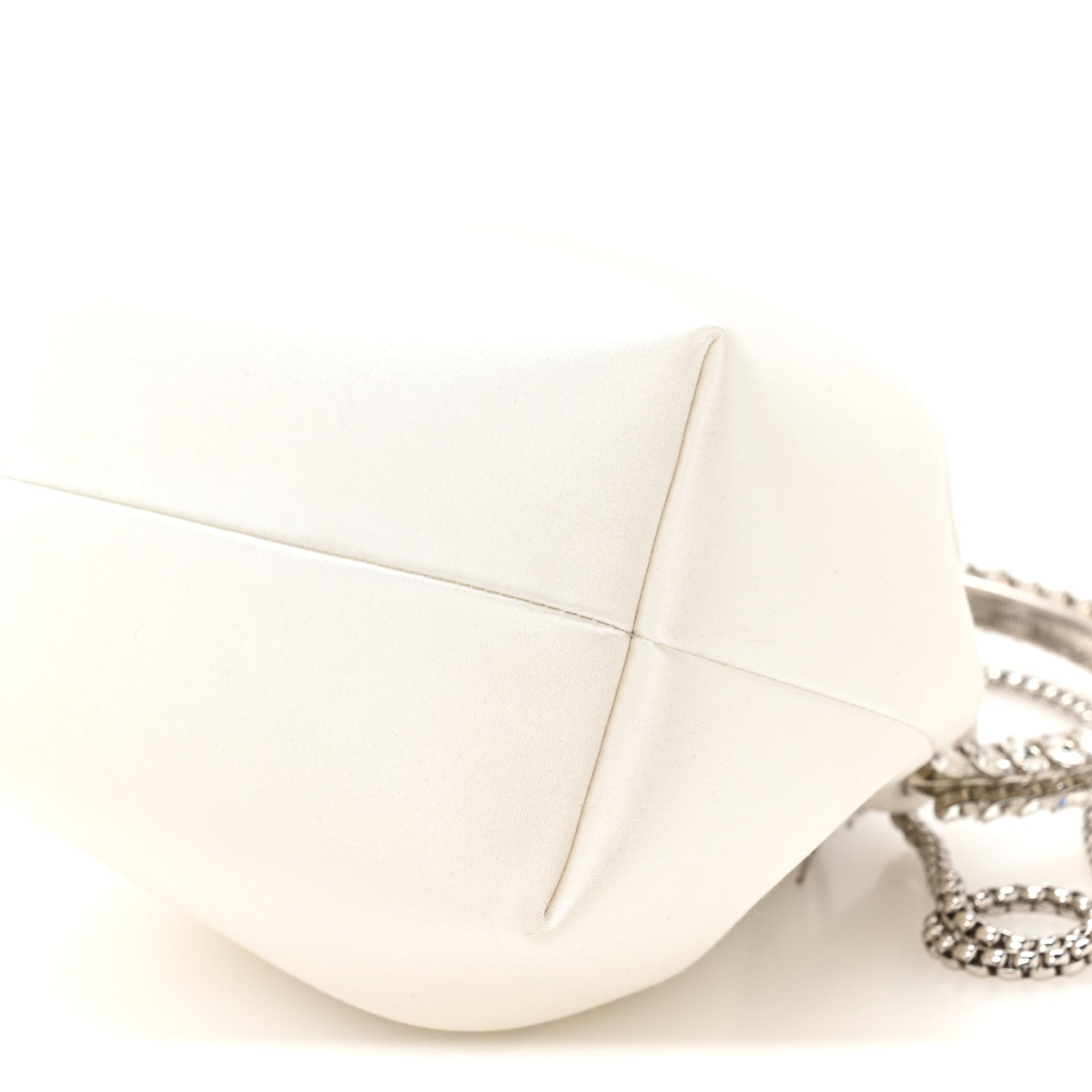 Jimmy Choo Satin Crystal Embellished Bon Bon Bucket Bag White 9 of 10