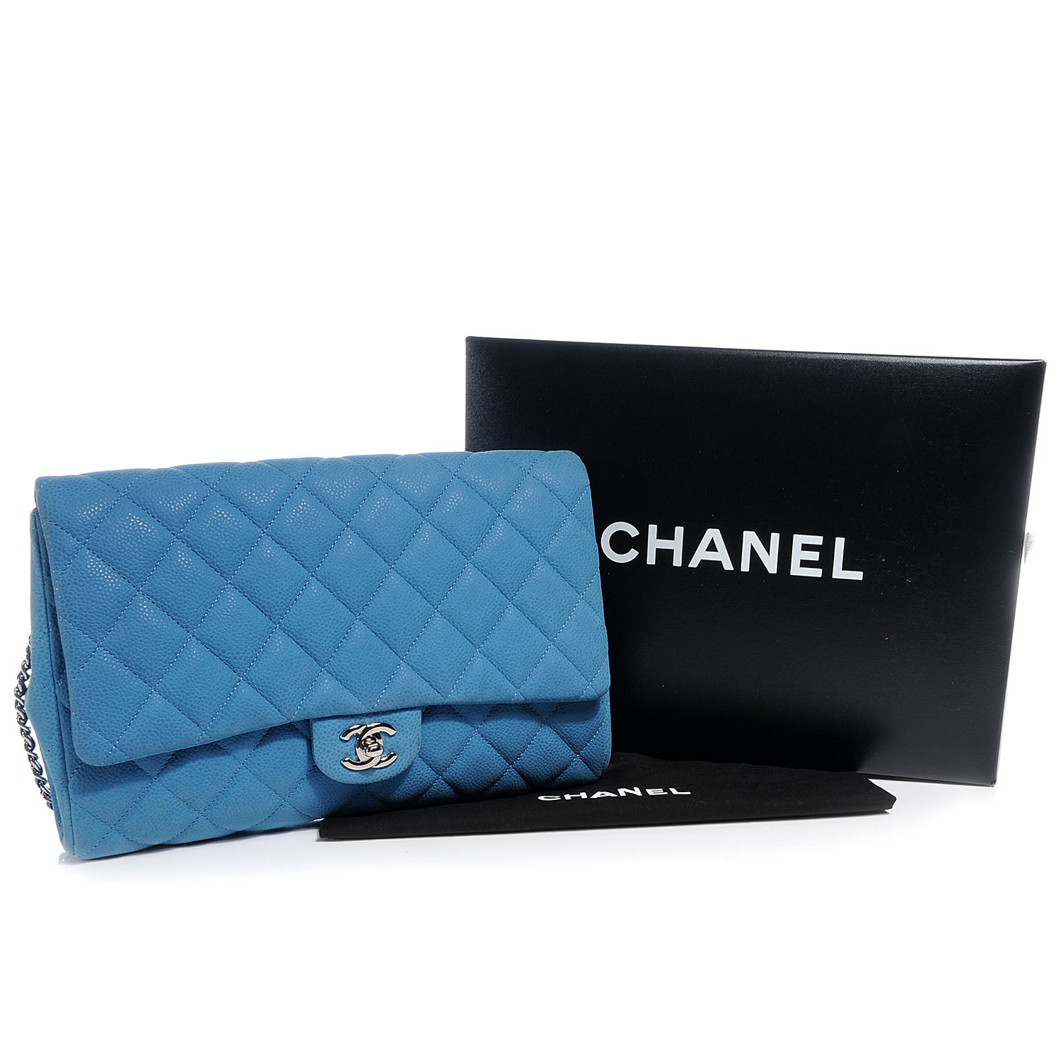 Chanel Iridescent Caviar Large Flap Clutch Bag Blue 5 of 9