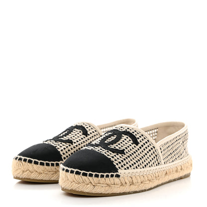 Chanel Mesh Grosgrain CC Espadrilles 37 Beige Black 3 of 7