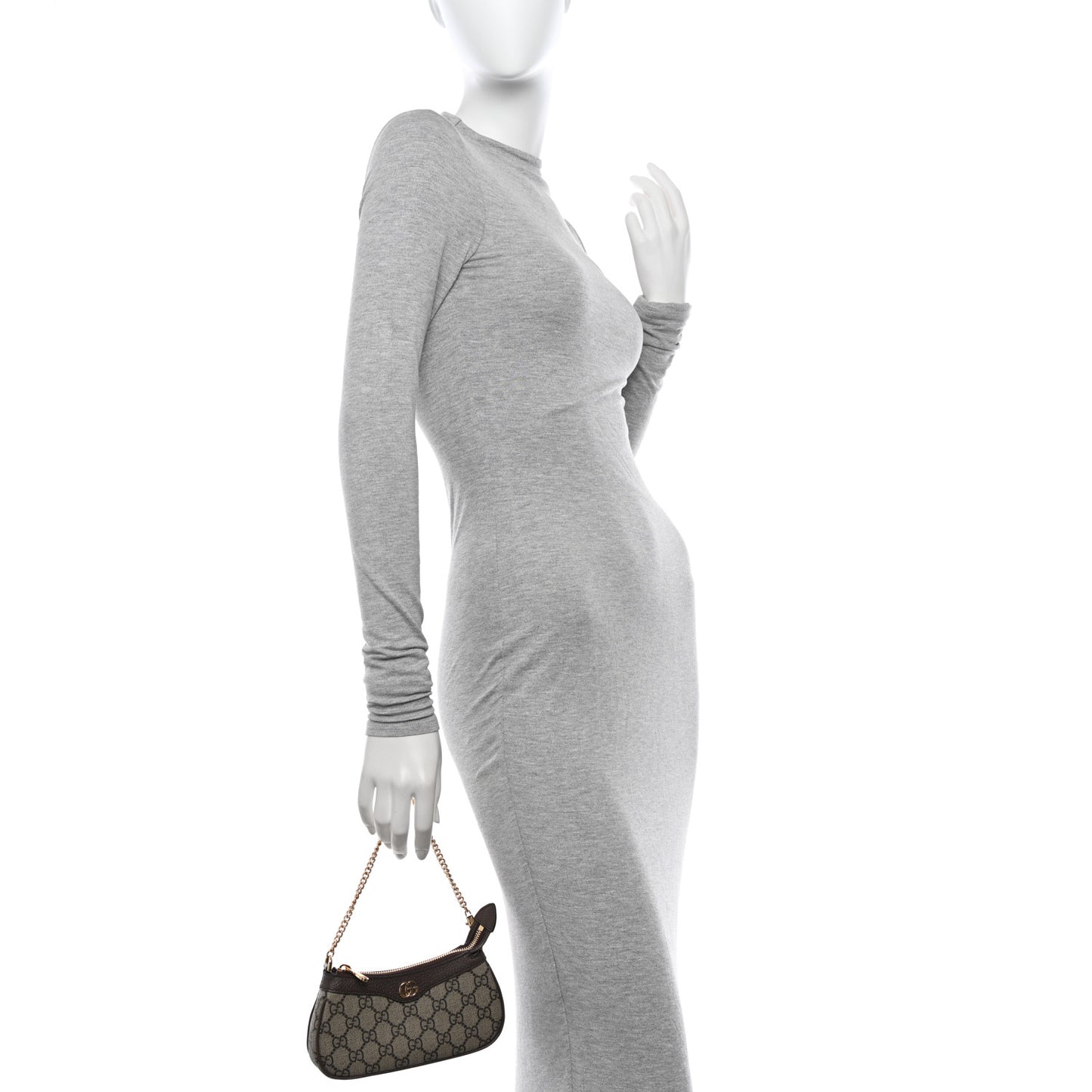 GG Supreme Monogram Textured Dollar Calfskin Mini Ophidia Chain Bag Beige Ebony
