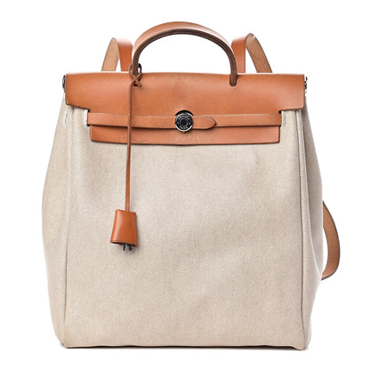Hermes Toile Vache Calfskin Herbag 30 PM Backpack Natural 1 of 26