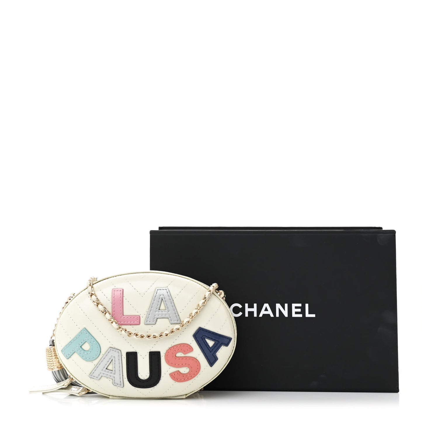 Embroidered Lambskin Chevron Quilted La Pausa Evening Bag White