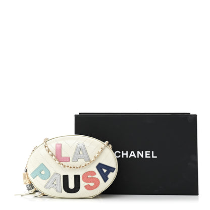 Chanel Embroidered Lambskin Chevron Quilted La Pausa Evening Bag White 14 of 14
