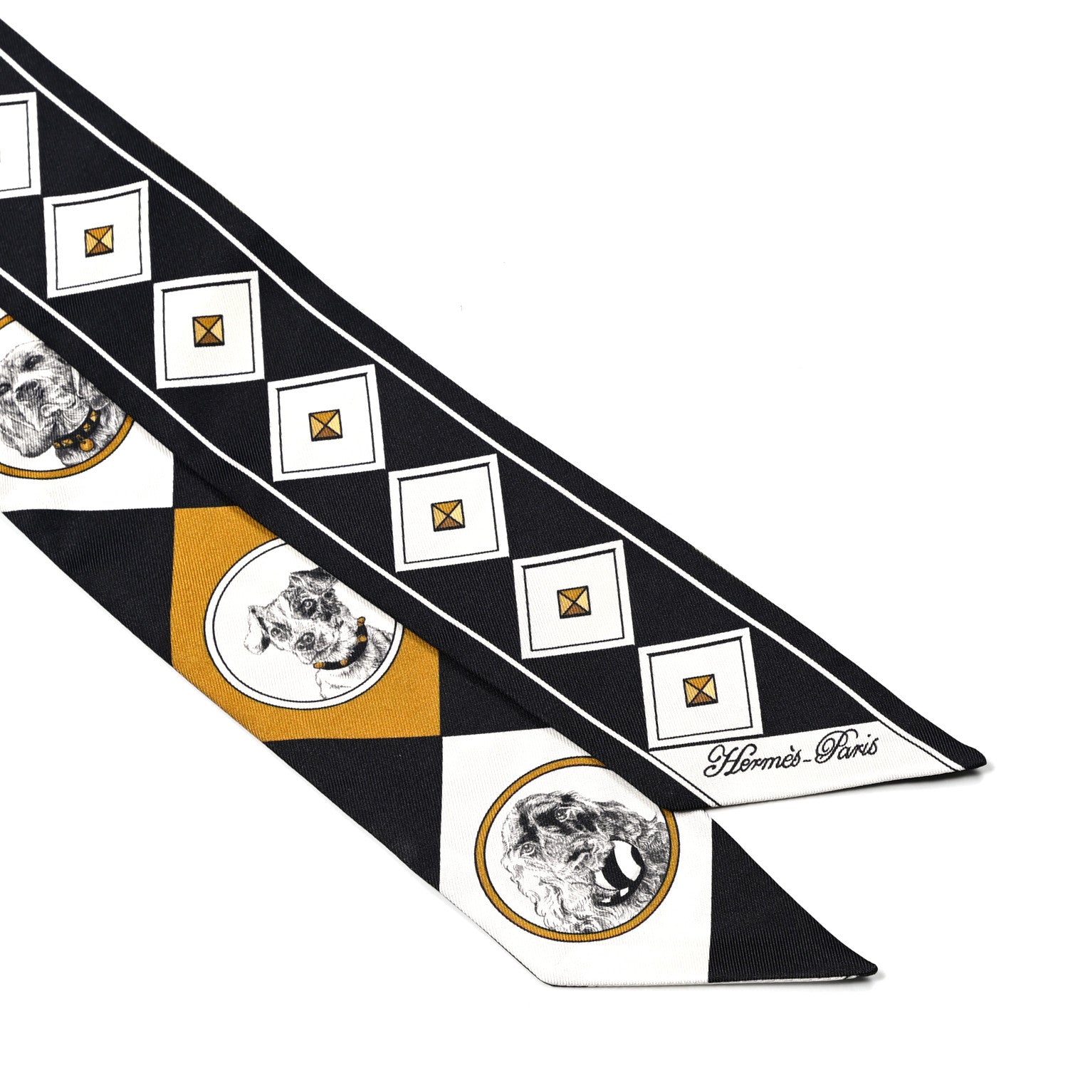 Hermes Silk Colliers Et Chiens Twilly Black Gold White 2 of 4