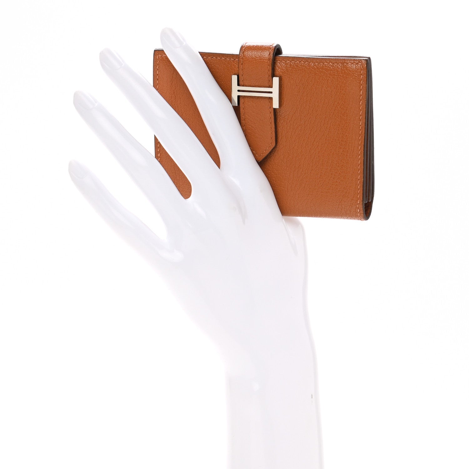 Hermes Chevre Mysore Verso Bearn Card Holder Wallet Caramel Orange 2 of 8