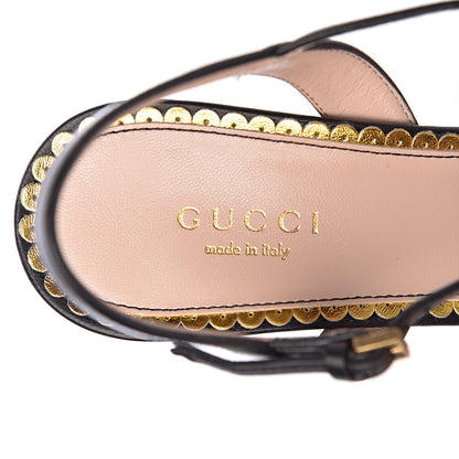 Gucci Nappa Queen Margaret Mid Heel Sandals 38.5 Black 6 of 9