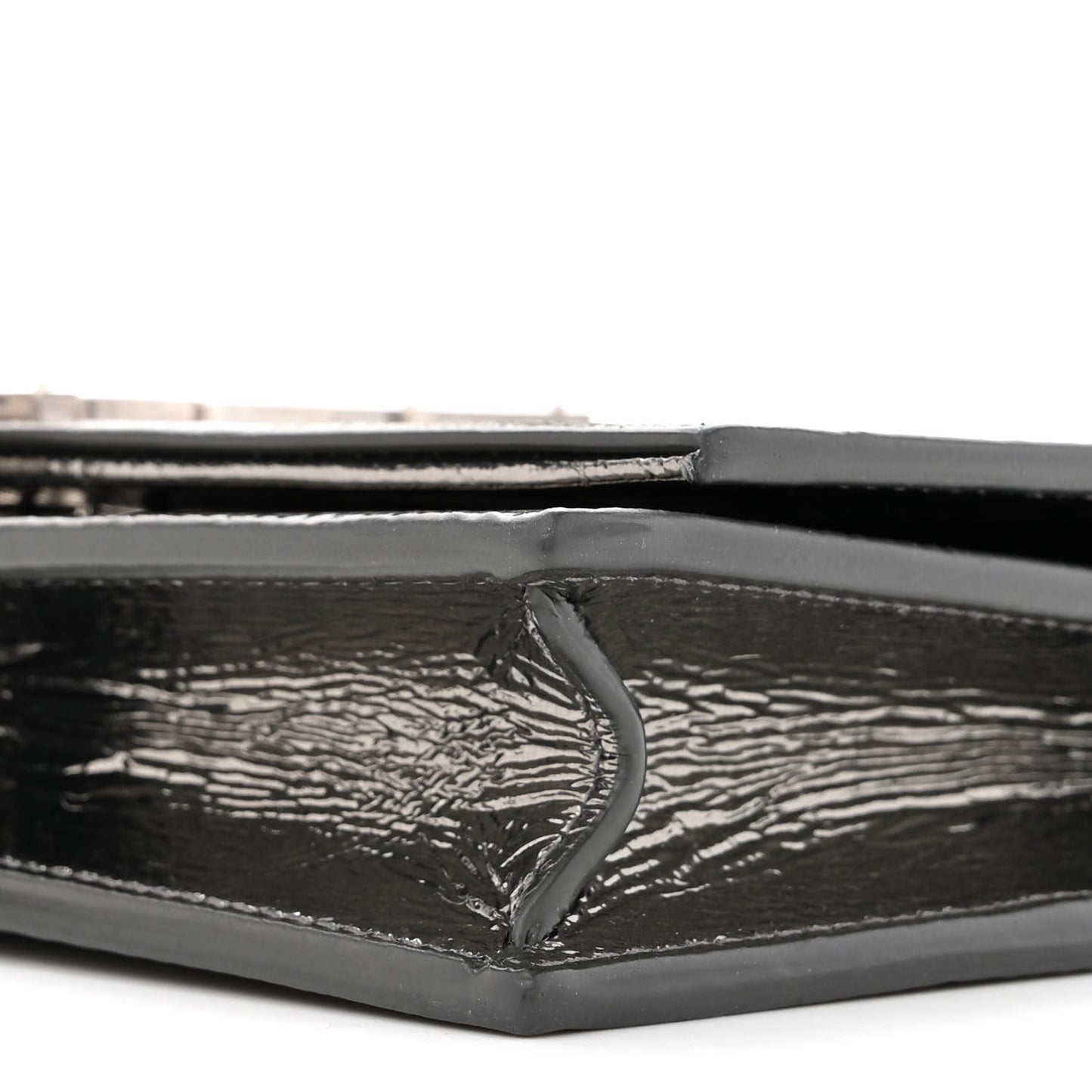 Metallic Crackled Calfskin Kate Monogram Tassel Chain Wallet Antracite Black