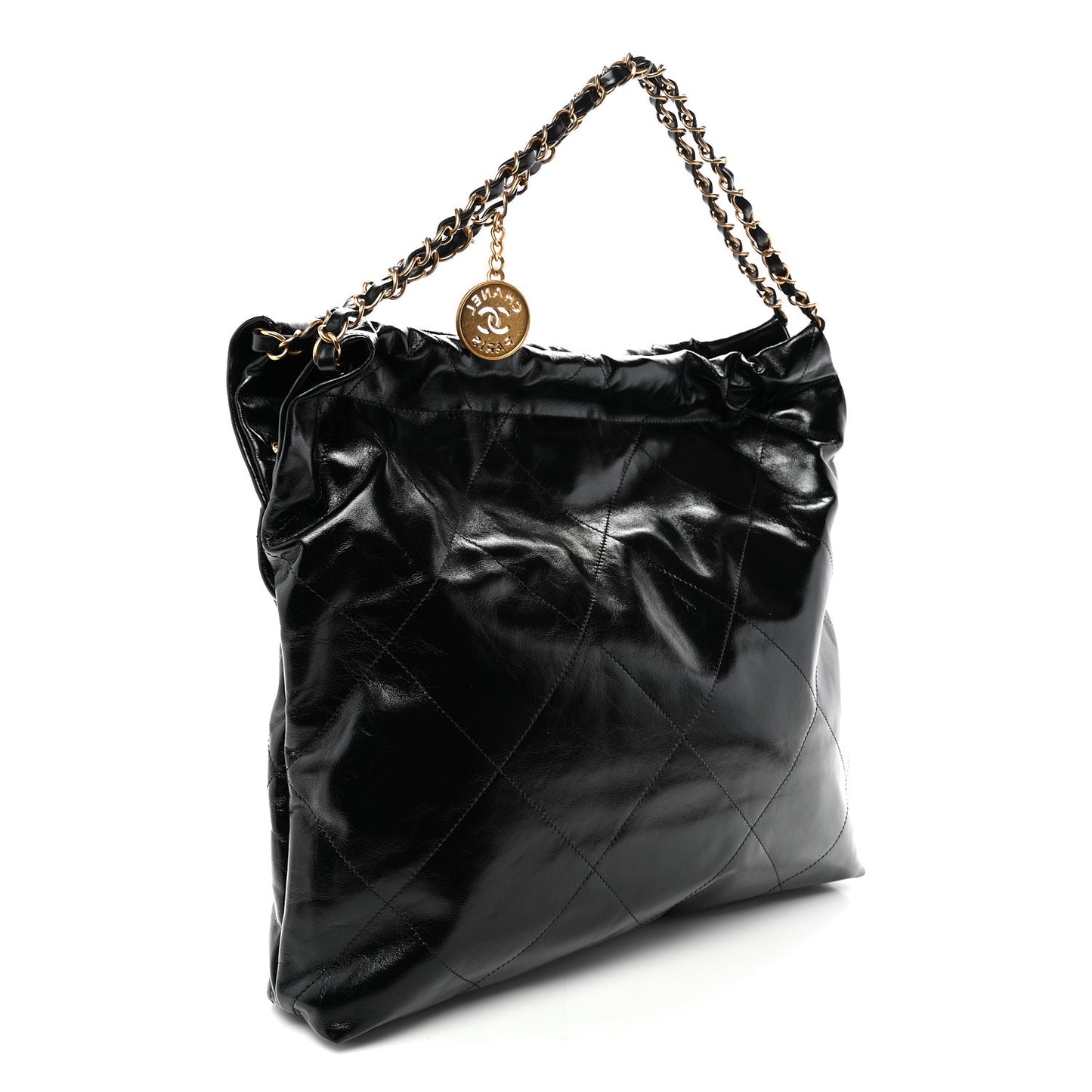 Shiny Calfskin Quilted Chanel 22 Black